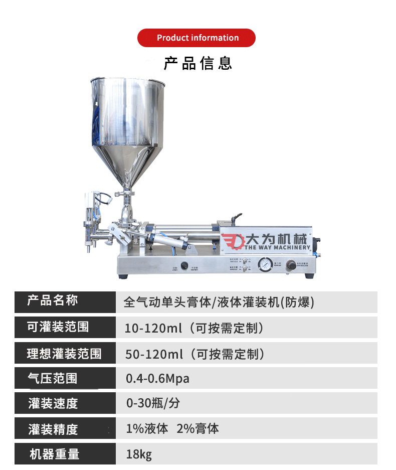 全氣動單頭膏體/液體灌裝機(jī)(防爆)(圖3)